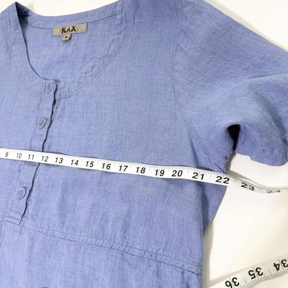 Women’s Flax 100% Linen Short Sleeve Tunic Top Blue  Size M - Picture 8 of 9